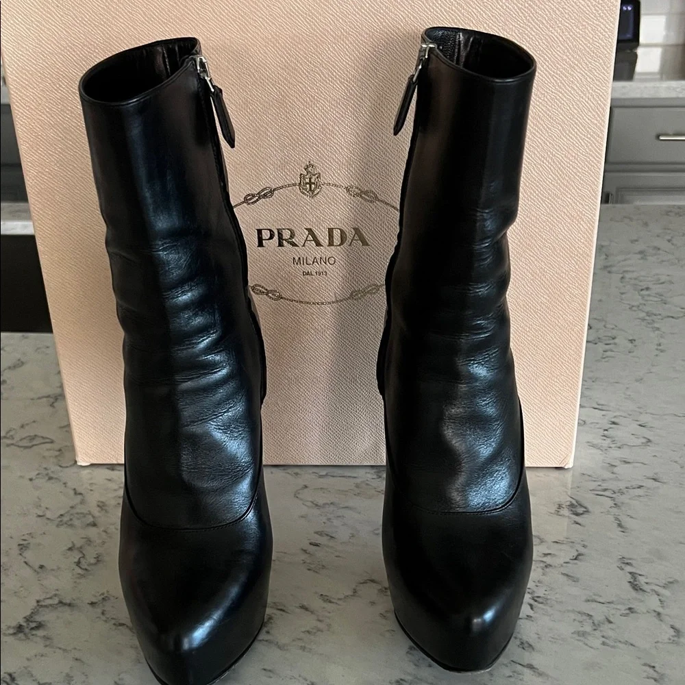 Prada Women's Sleek Black Heeled Boots - Picture 1 of 6